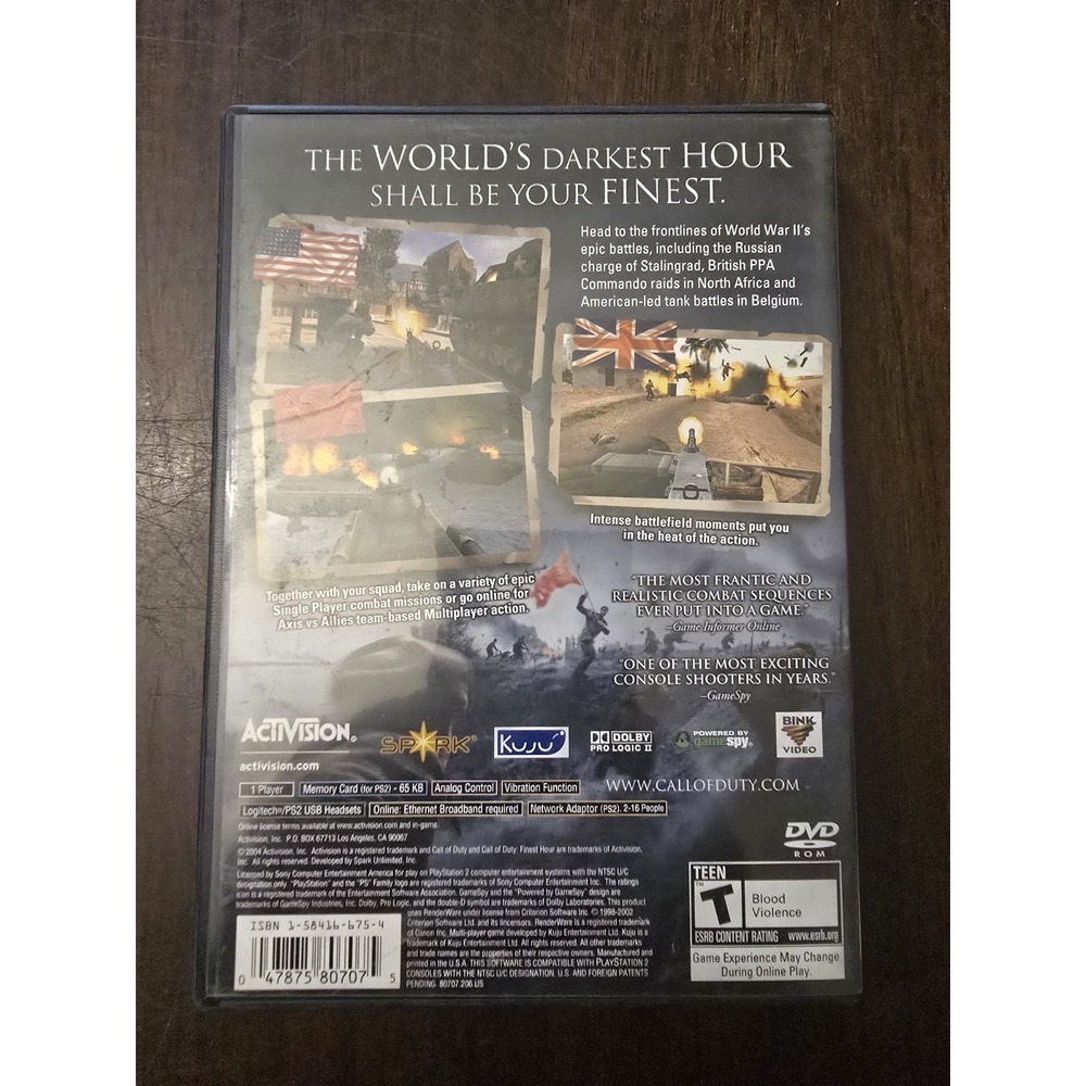 Call of Duty: Finest Hour (Black Label) - Playstation 2 PS2 Game - Tested - Picture 4 of 4